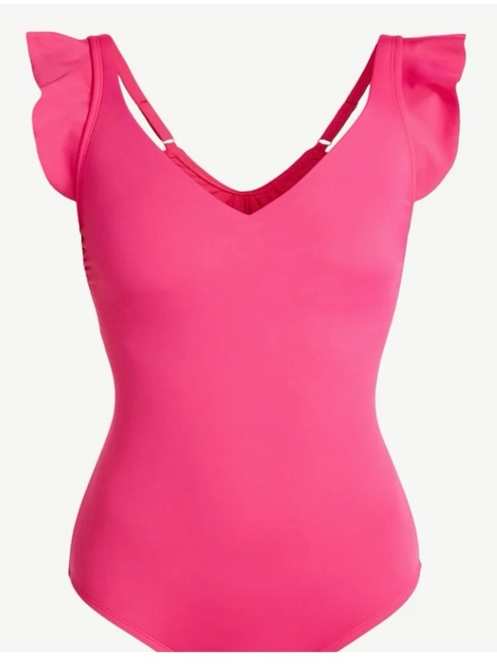 Time and Tru Hot Pink Ruffle Shoulder One-Piece Swimsuit